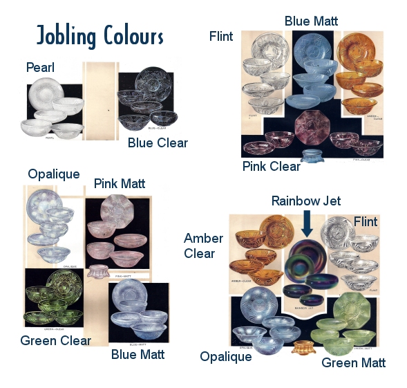 Jobling glass colours from a 1930s catalogue